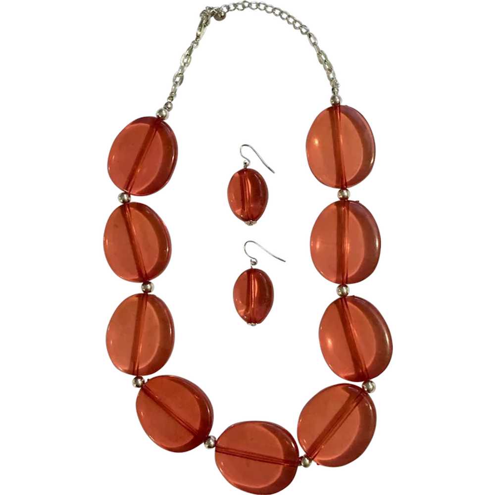 Vintage Orange Acrylic Beaded Necklace and Matchi… - image 1