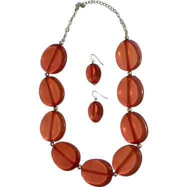 Vintage Orange Acrylic Beaded Necklace and Matchi… - image 1