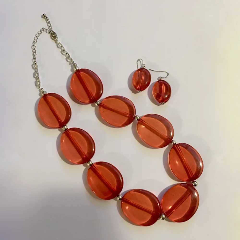 Vintage Orange Acrylic Beaded Necklace and Matchi… - image 2