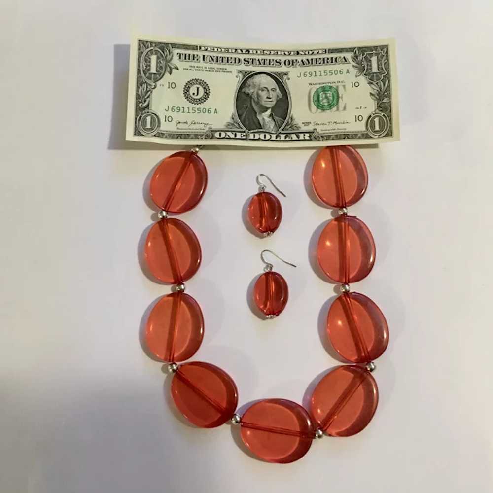 Vintage Orange Acrylic Beaded Necklace and Matchi… - image 5