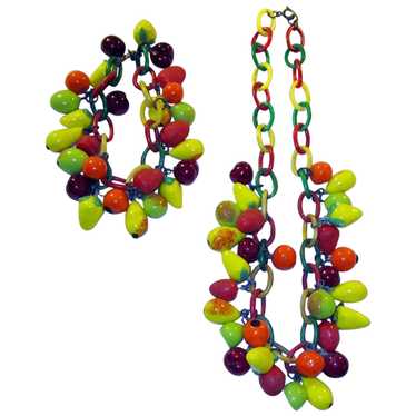 Art Deco Glass Fruit Necklace & Bracelet on Cellu… - image 1