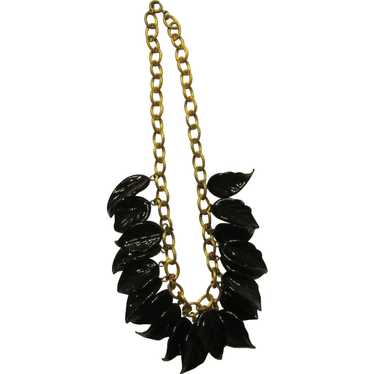 , Pate de Verre, Midnight Navy Glass Leaf Necklace - image 1