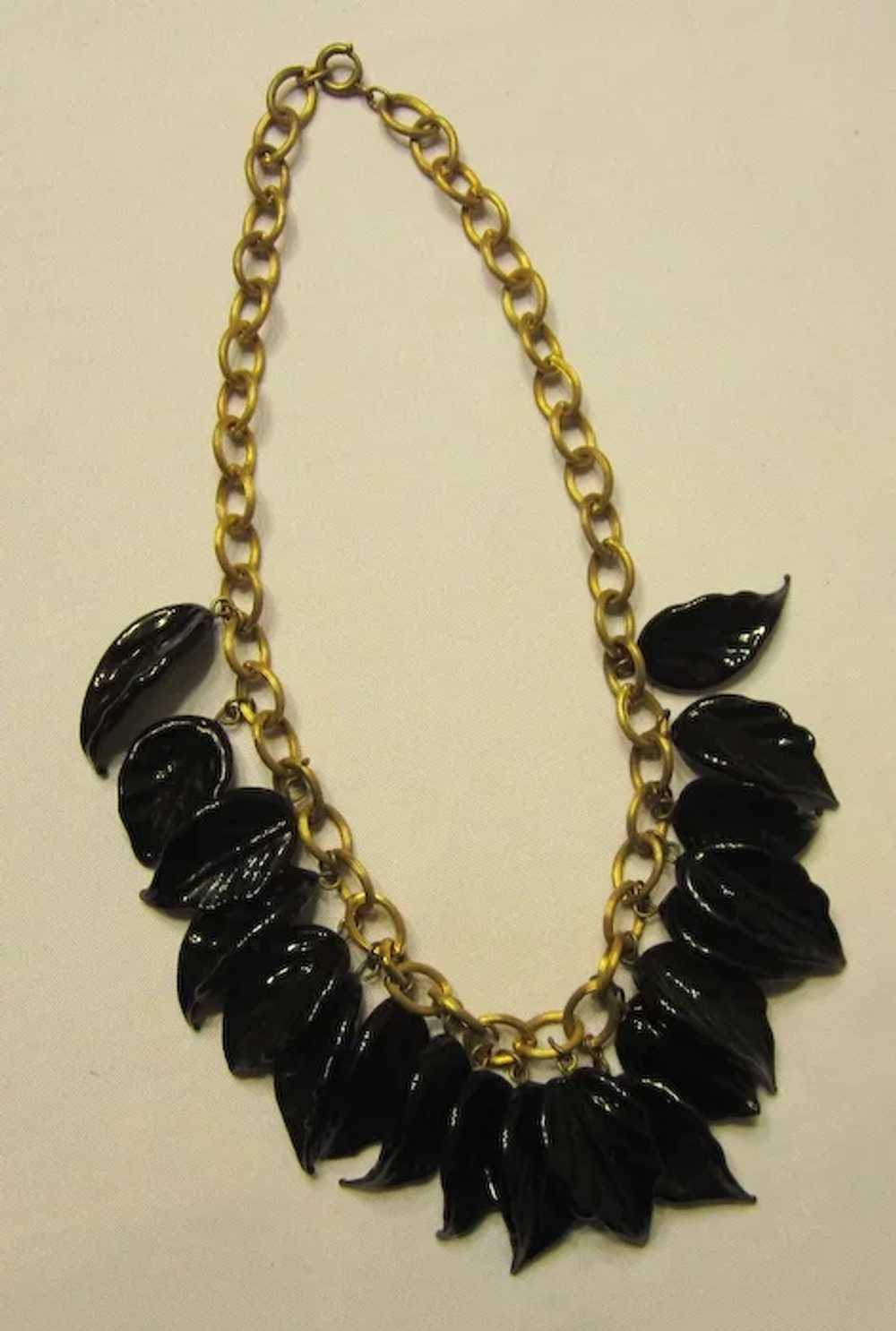 , Pate de Verre, Midnight Navy Glass Leaf Necklace - image 2