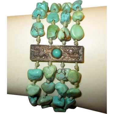 Chinese Turquoise Beaded and Silver Bracelet, Hal… - image 1