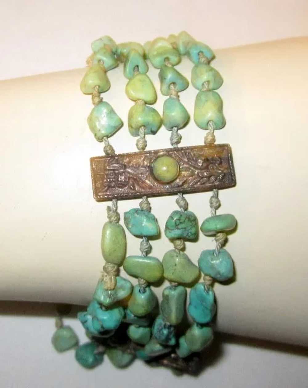 Chinese Turquoise Beaded and Silver Bracelet, Hal… - image 2