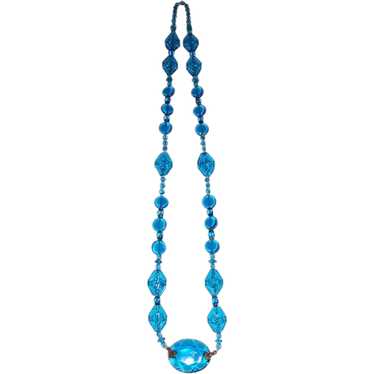 Czechoslovakian Turquoise Glass Necklace with Bra… - image 1