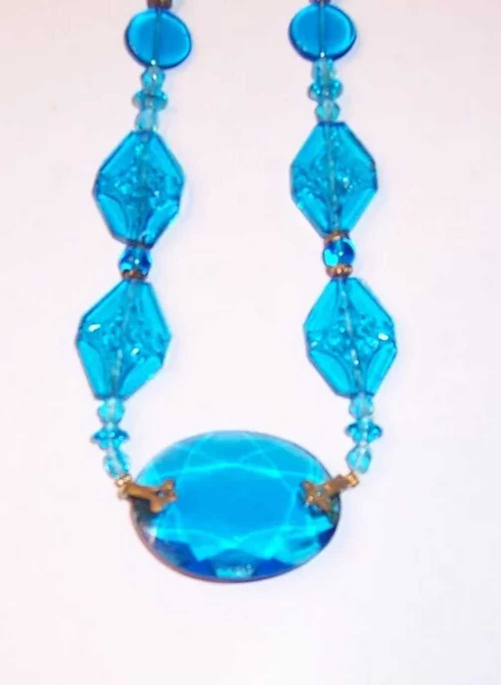 Czechoslovakian Turquoise Glass Necklace with Bra… - image 4