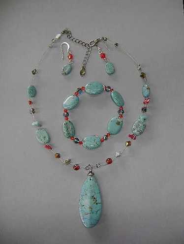 Three Piece Set of Turquoise Swarovski Beads and … - image 1