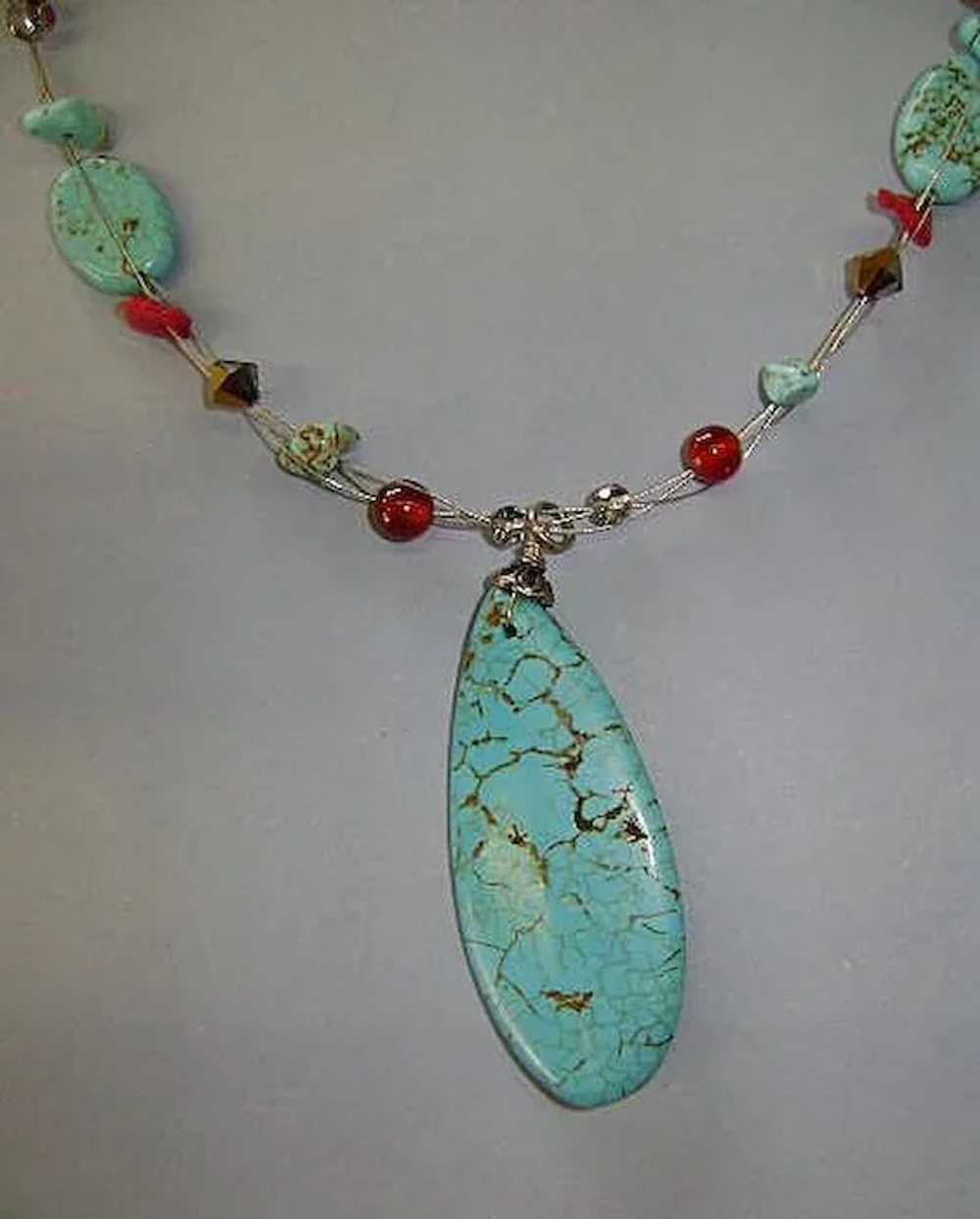 Three Piece Set of Turquoise Swarovski Beads and … - image 2
