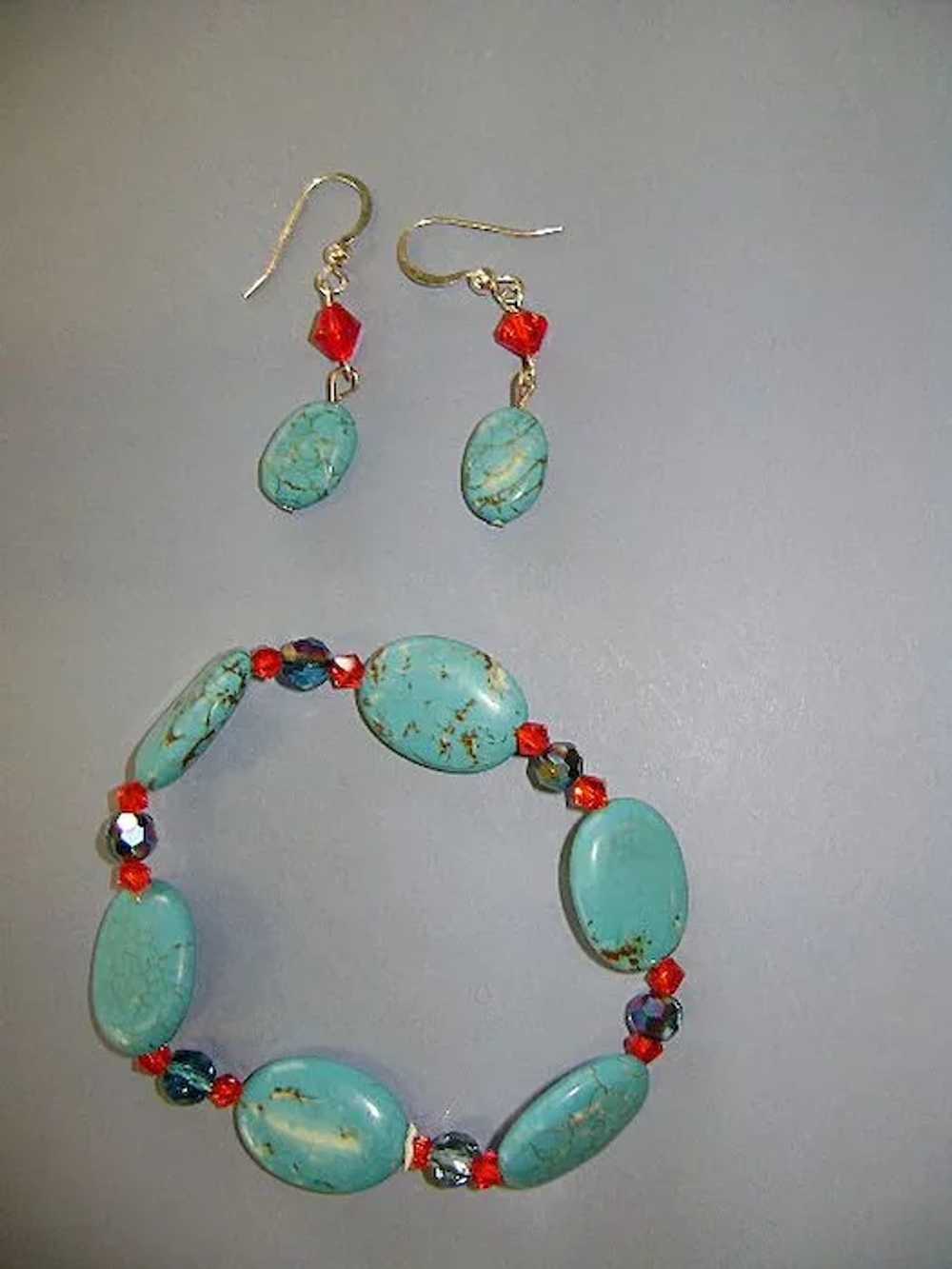 Three Piece Set of Turquoise Swarovski Beads and … - image 3