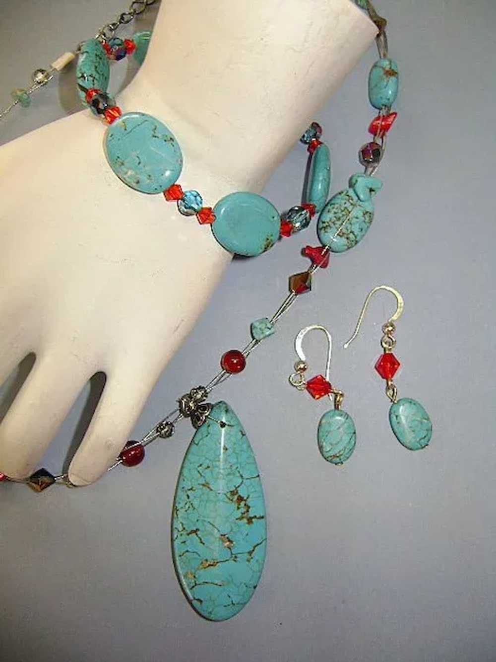 Three Piece Set of Turquoise Swarovski Beads and … - image 4
