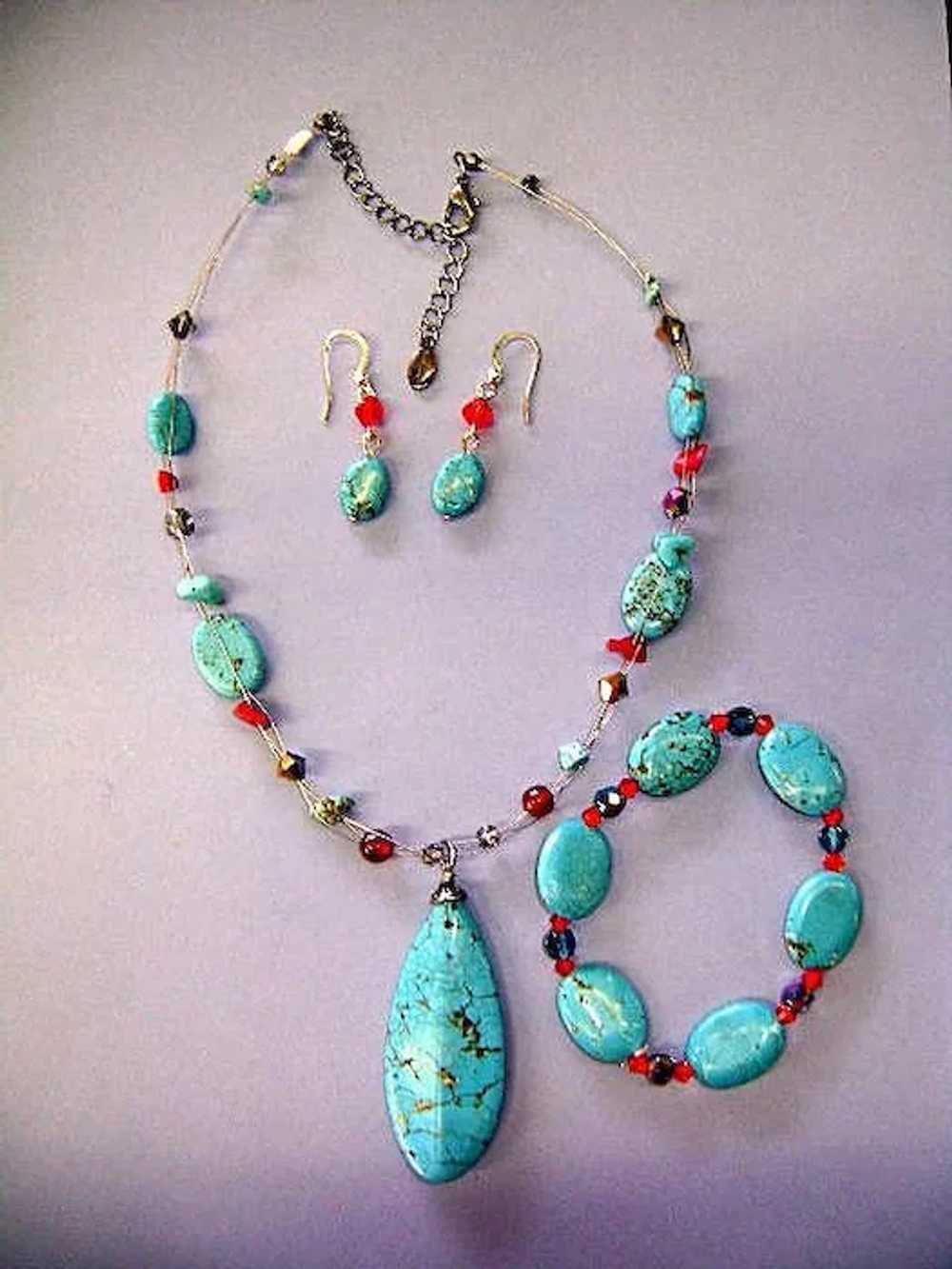 Three Piece Set of Turquoise Swarovski Beads and … - image 7