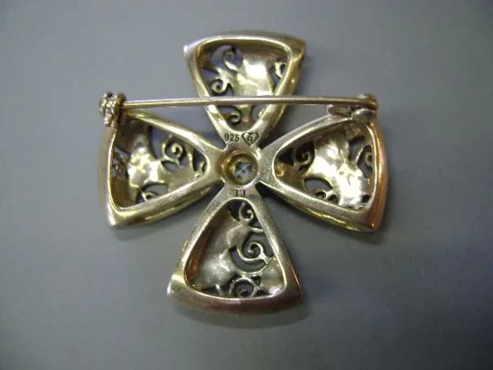 VINTAGE  Sterling Marcasite Bow Brooch Signed - image 4