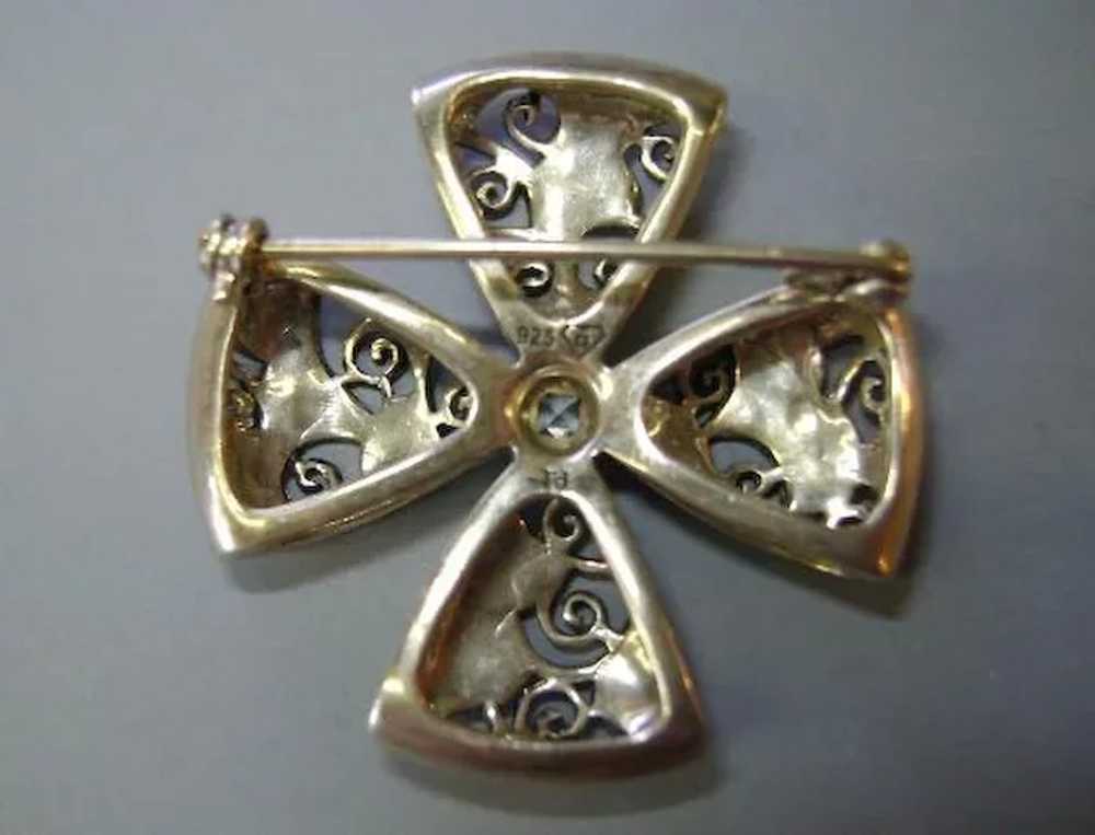 VINTAGE  Sterling Marcasite Bow Brooch Signed - image 5