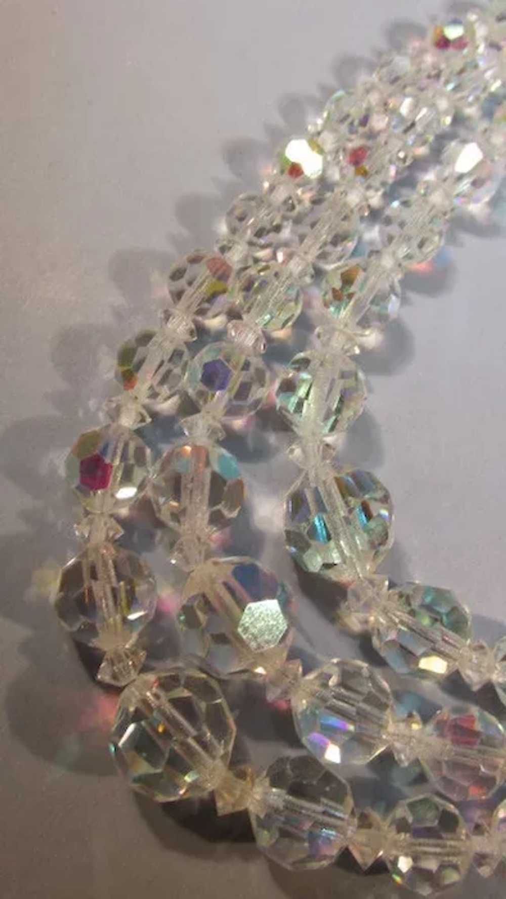 VINTAGE Aurora Borelis Crystal Three Strand Neckl… - image 2