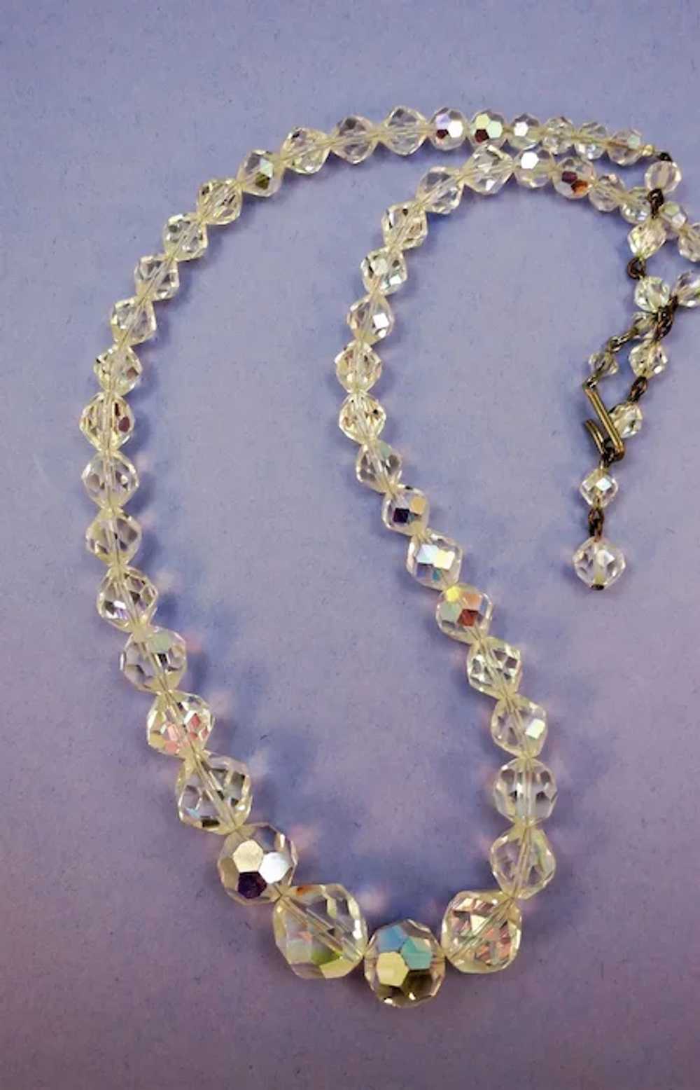 Vintage Aurora Borealis Faceted Crystal Bead Necklace Gem 4637