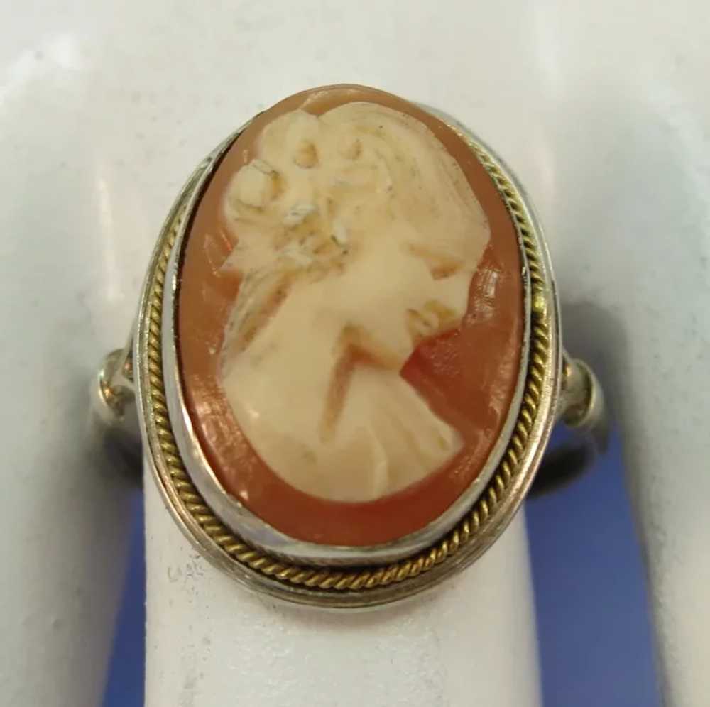 VINTAGE Sterling Shell Hand Carved Cameo Ring - image 6