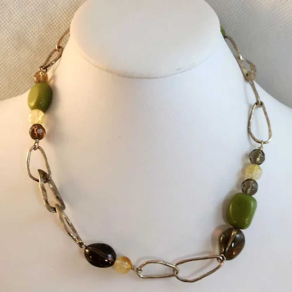 VINTAGE  Necklace with Hand-made Links and Gem St… - image 2
