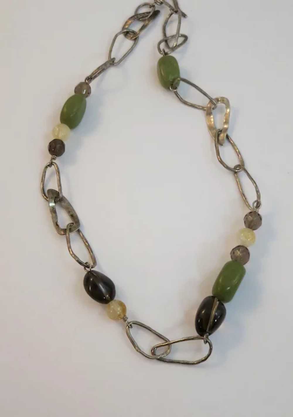VINTAGE  Necklace with Hand-made Links and Gem St… - image 5