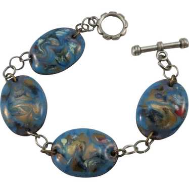 VINTAGE Copper Discs Enameled Bracelet - image 1