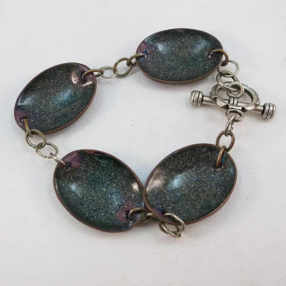 VINTAGE Copper Discs Enameled Bracelet - image 4