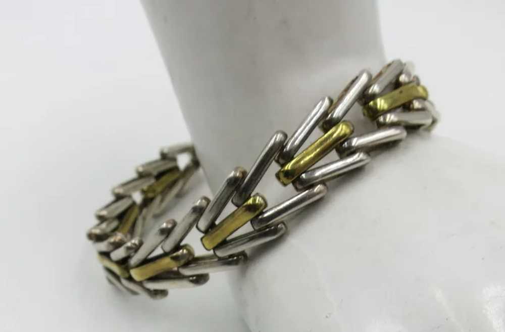VINTAGE Mexican Silver Link With Brass Accent  7 … - image 2