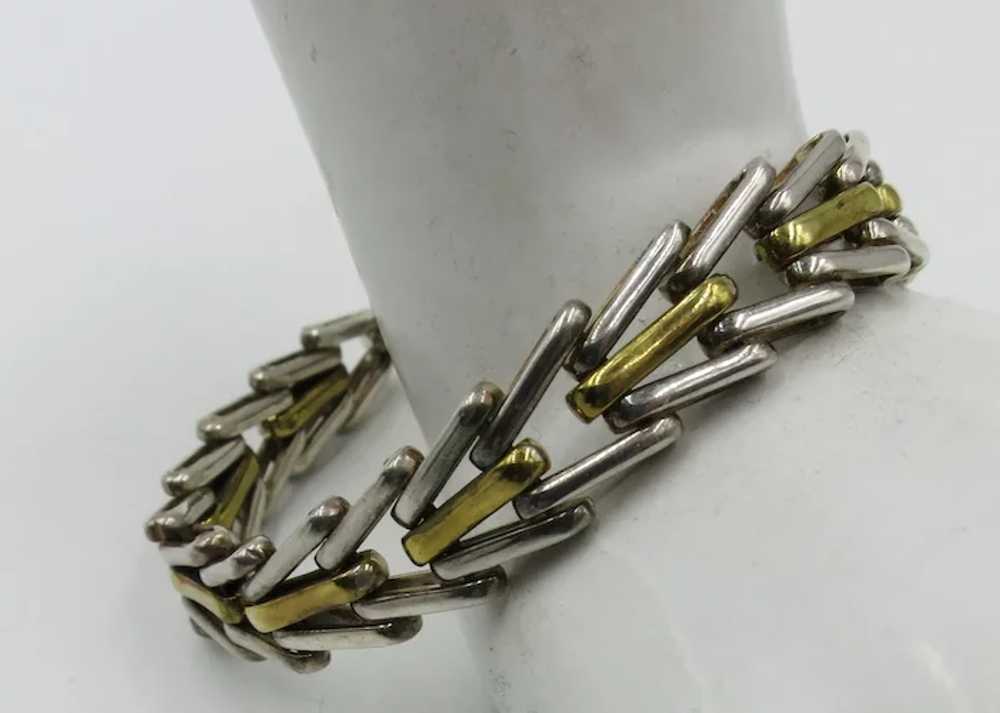 VINTAGE Mexican Silver Link With Brass Accent  7 … - image 3