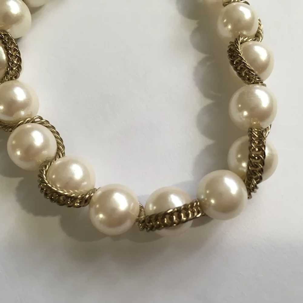 Faux Pearl with Gold-tone wrap Chain Bracelet - image 2