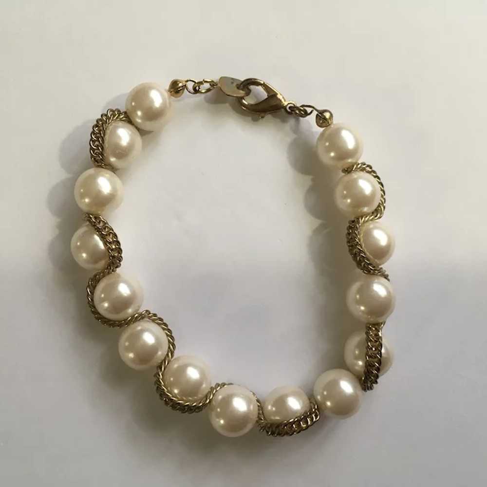 Faux Pearl with Gold-tone wrap Chain Bracelet - image 3