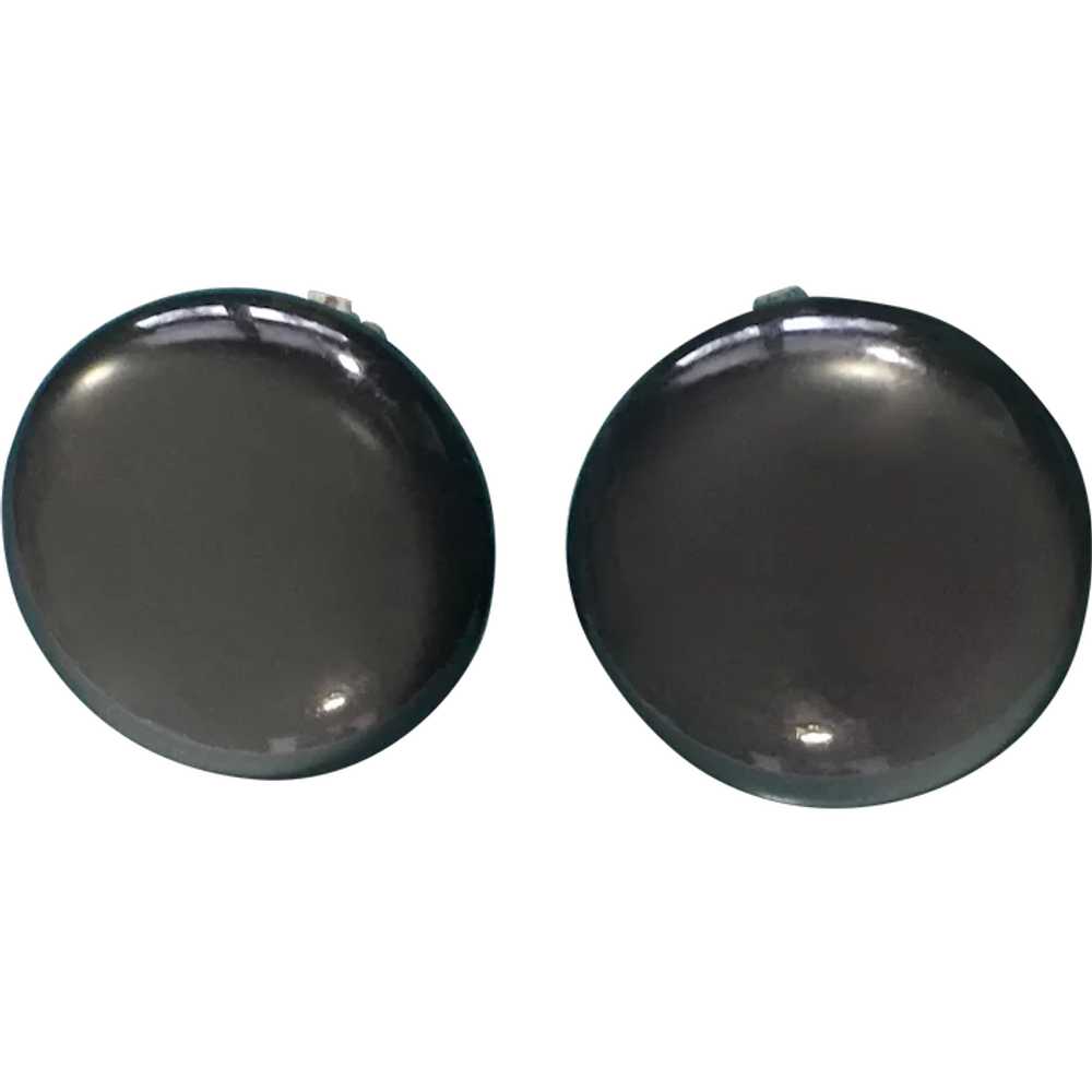 Smoky Reflection Gray Round Button Clip On Earrin… - image 1
