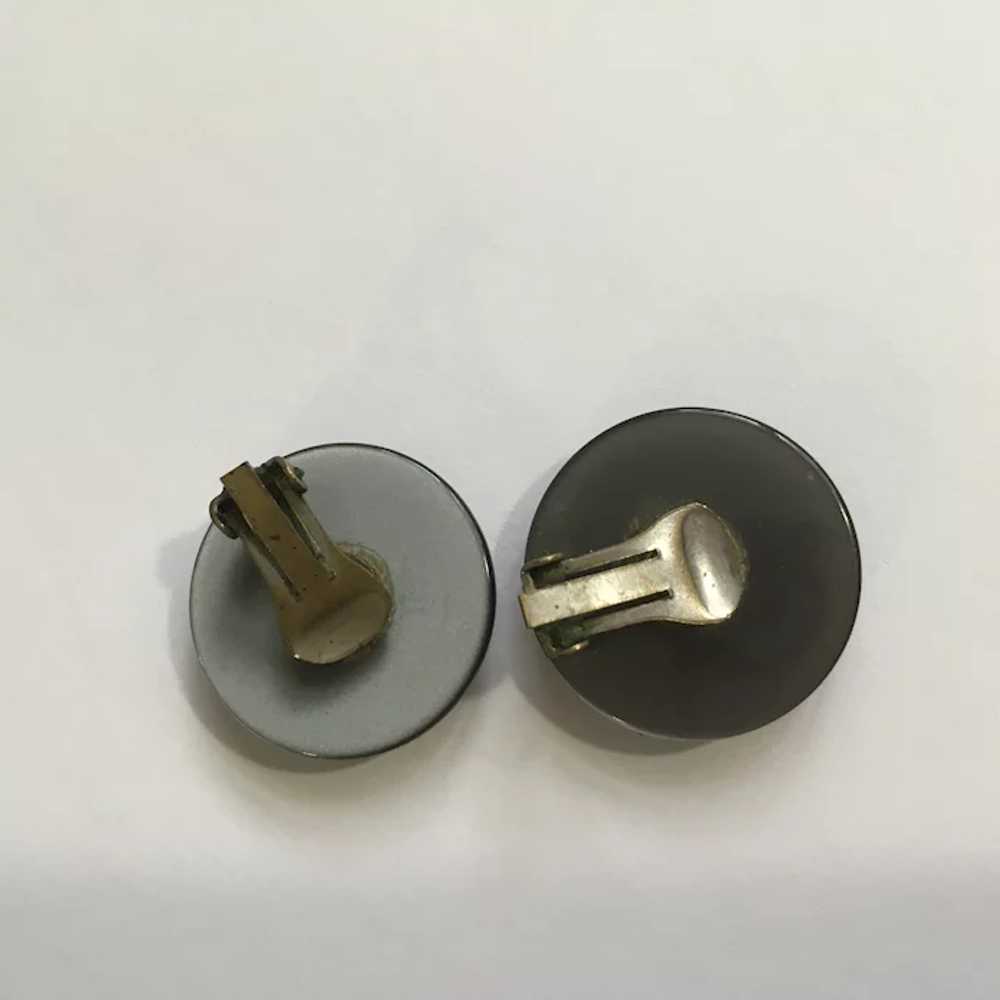 Smoky Reflection Gray Round Button Clip On Earrin… - image 4