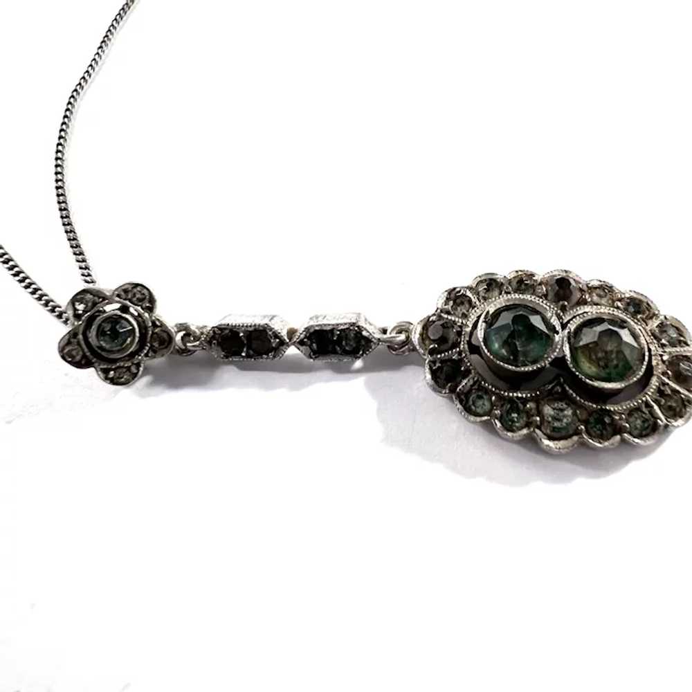 Antique c 1920 Solid 835 Silver Green Paste Stone… - image 3