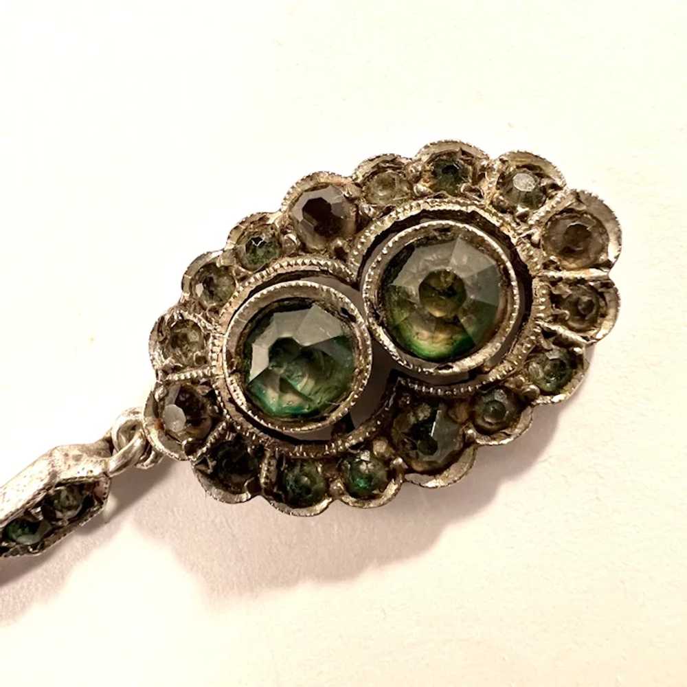 Antique c 1920 Solid 835 Silver Green Paste Stone… - image 5