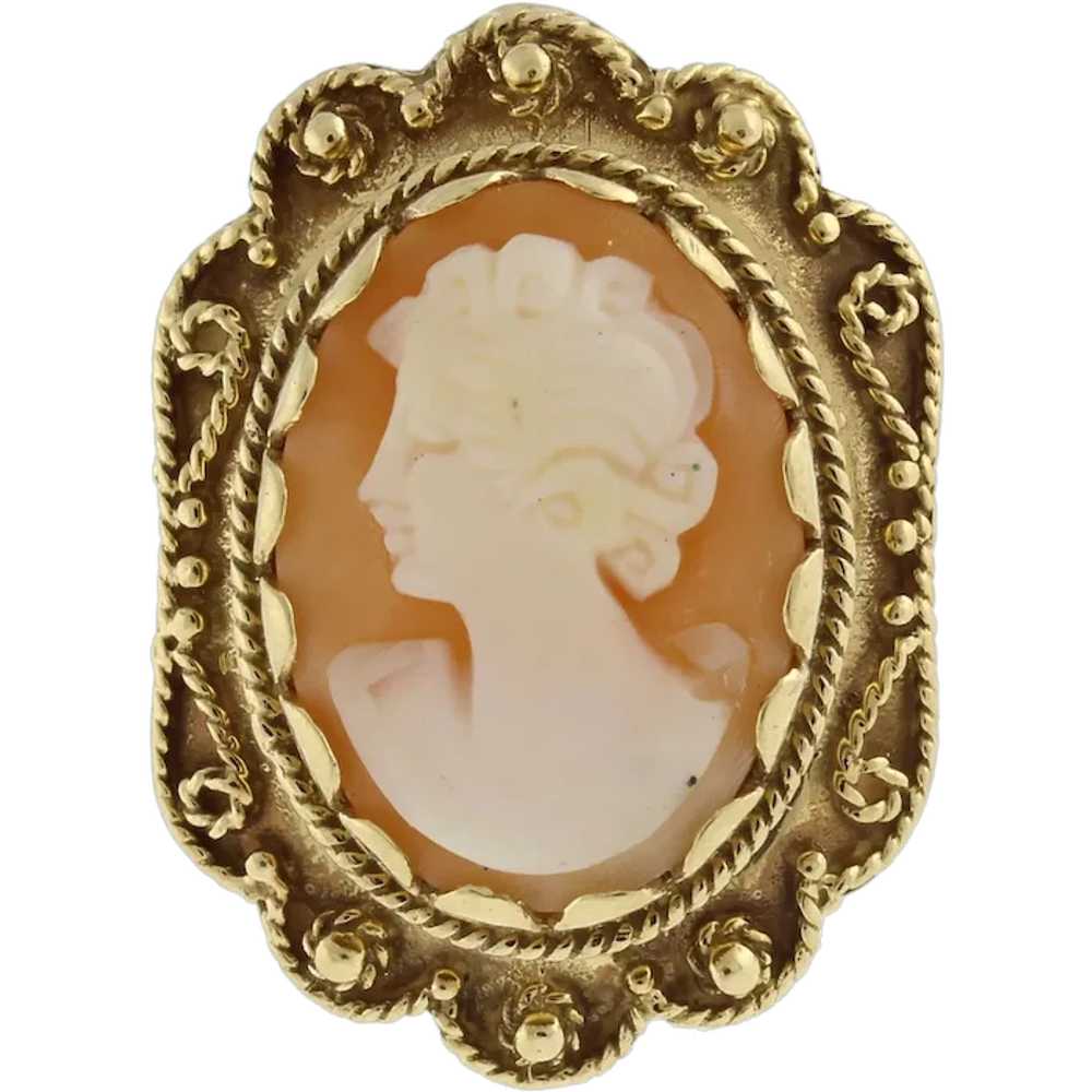 Ladies Vintage Cameo Filigree Ring 14K Yellow Gol… - image 1