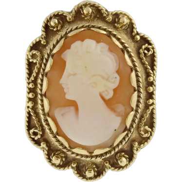 Ladies Vintage Cameo Filigree Ring 14K Yellow Gol… - image 1