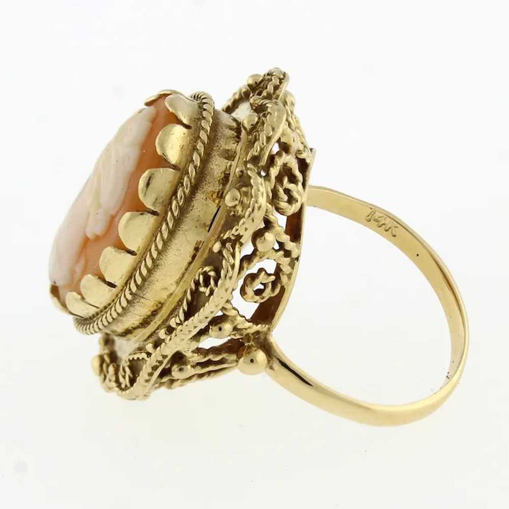 Ladies Vintage Cameo Filigree Ring 14K Yellow Gol… - image 3