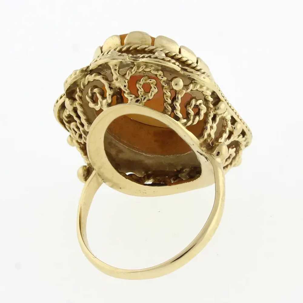 Ladies Vintage Cameo Filigree Ring 14K Yellow Gol… - image 4