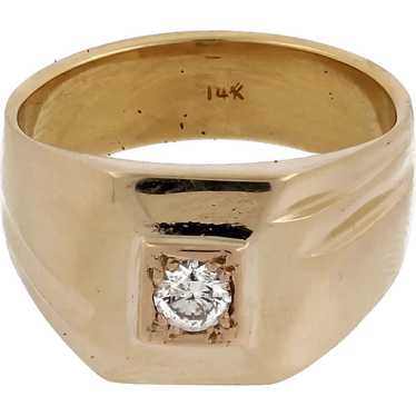 Men's Solitaire Diamond Signet Ring 14K Yellow Go… - image 1