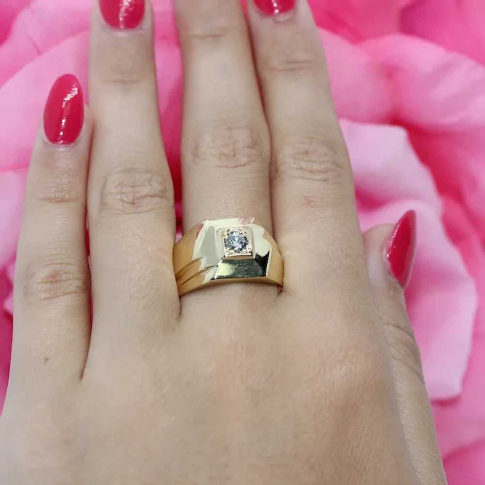 Men's Solitaire Diamond Signet Ring 14K Yellow Go… - image 2