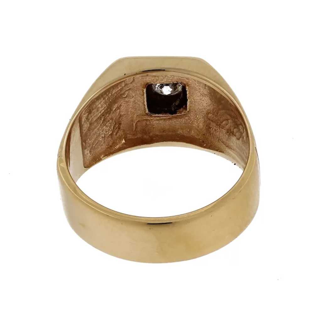 Men's Solitaire Diamond Signet Ring 14K Yellow Go… - image 4