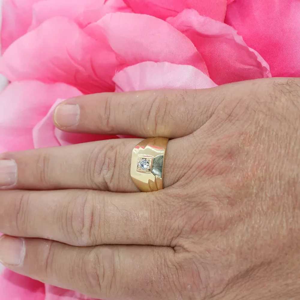 Men's Solitaire Diamond Signet Ring 14K Yellow Go… - image 6