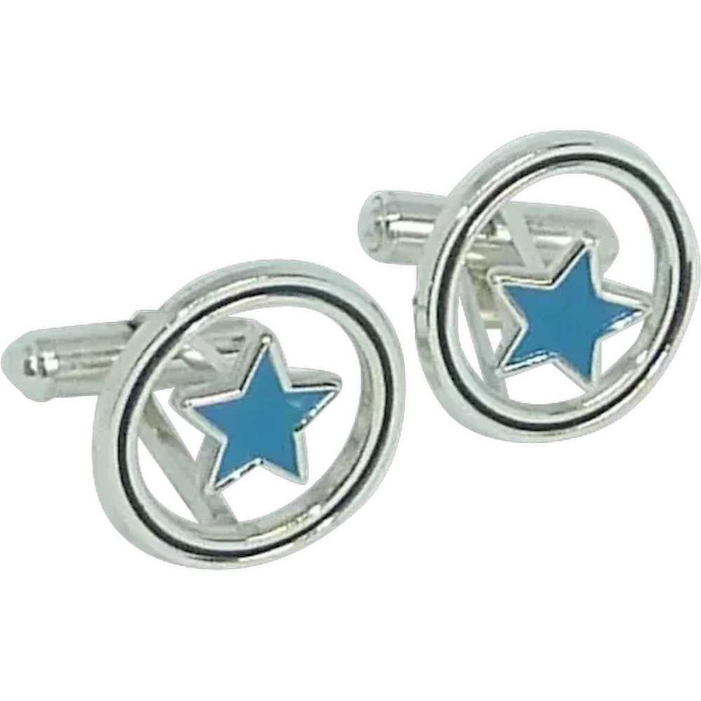 Blue Suspended Star Silver Tone Cufflinks Cuff Li… - image 1