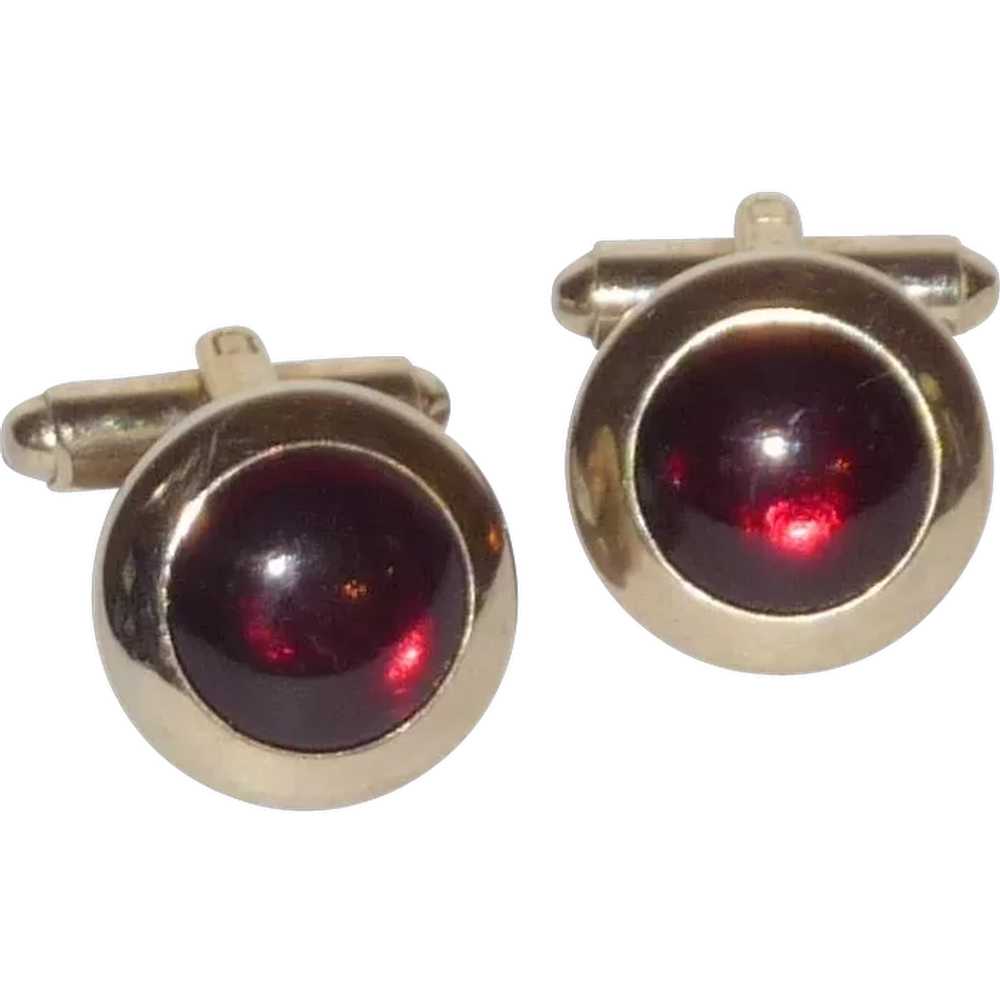 1950's Round Gold Tone Red Domed Cufflinks Cuff L… - image 2