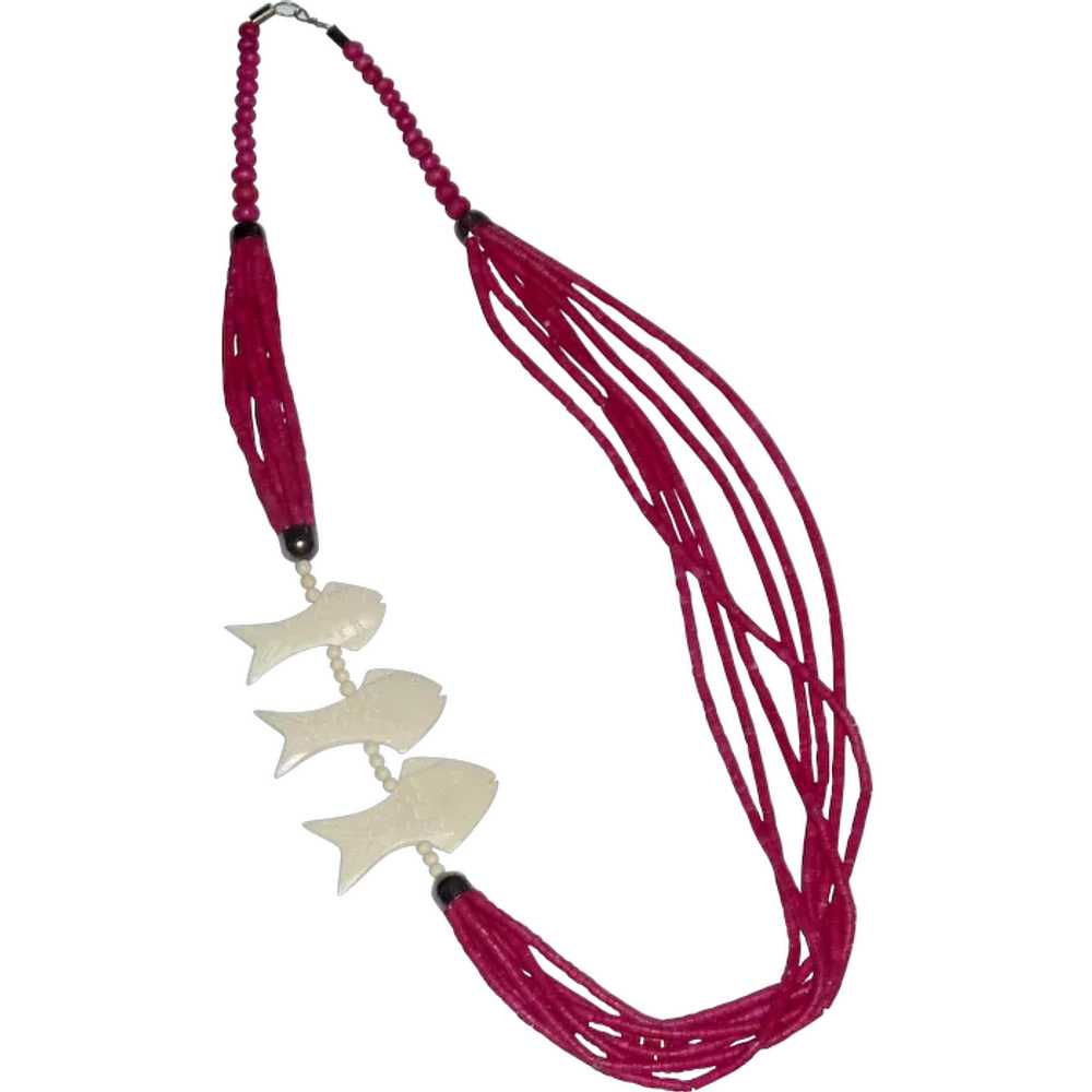 Hot Pink Pukka Bead and Fish Statement Necklace - image 1