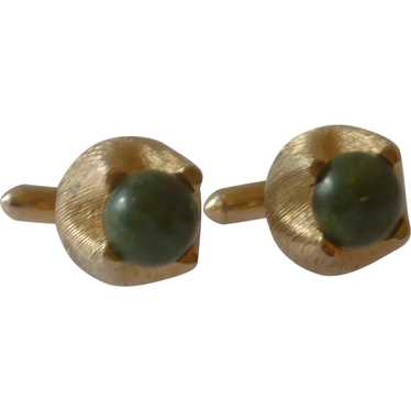 Green Jade Stone Gold Tone Cufflinks Cuff Links - image 1