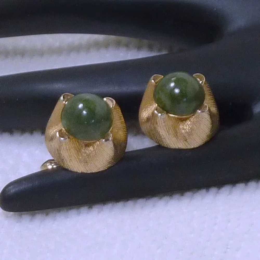 Green Jade Stone Gold Tone Cufflinks Cuff Links - image 2