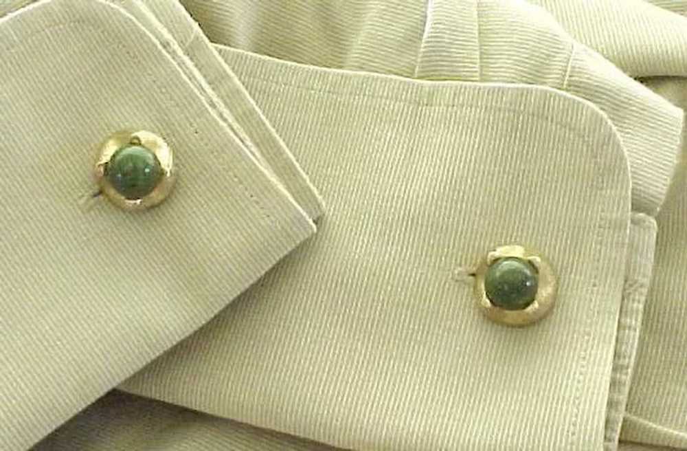 Green Jade Stone Gold Tone Cufflinks Cuff Links - image 4