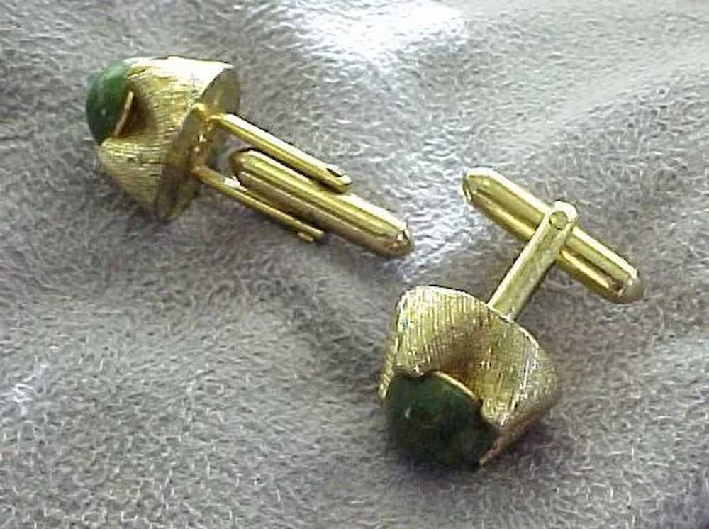 Green Jade Stone Gold Tone Cufflinks Cuff Links - image 5