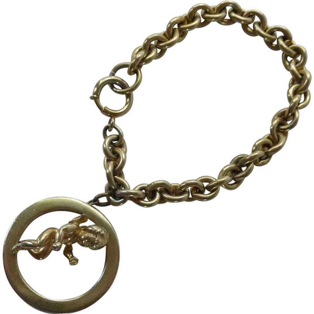 1950’s Large Chain Bracelet with Cupid Charm - image 1