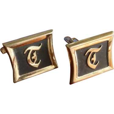 Hickock Initial T Gold Tone Cufflinks Cuff Links